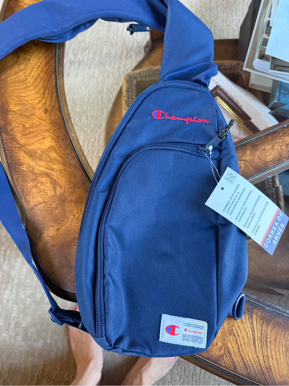 Champion Blue Crossbody Sling Bag with Red Logo
